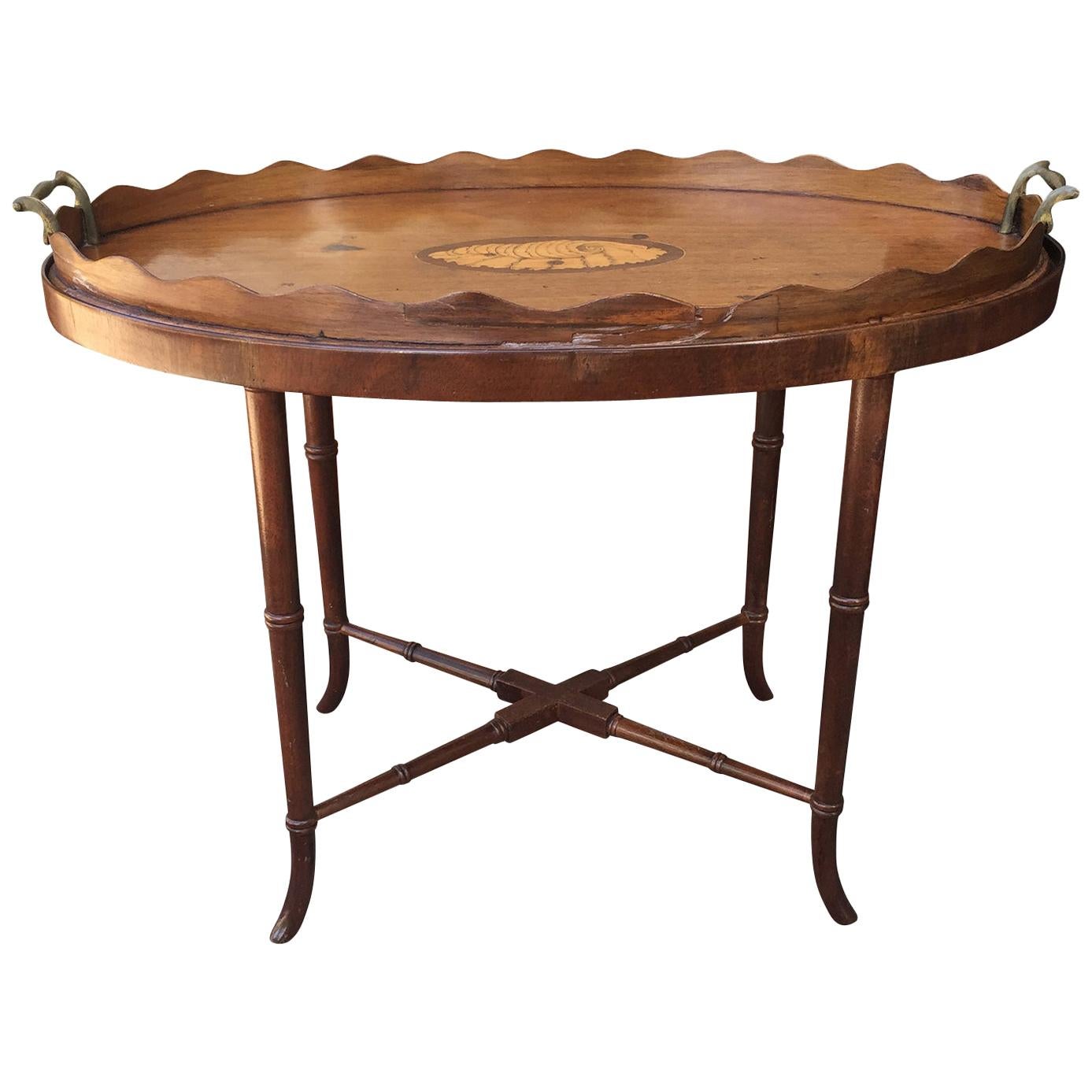 19th-20th Century Georgian Style Tray Table on Stand with Inlaid Shell Motif