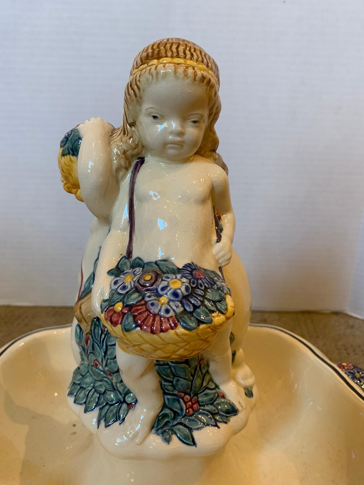 19th-20th Century German Hand Painted Putti Porcelain Bowl/Centerpiece, Marked For Sale 5