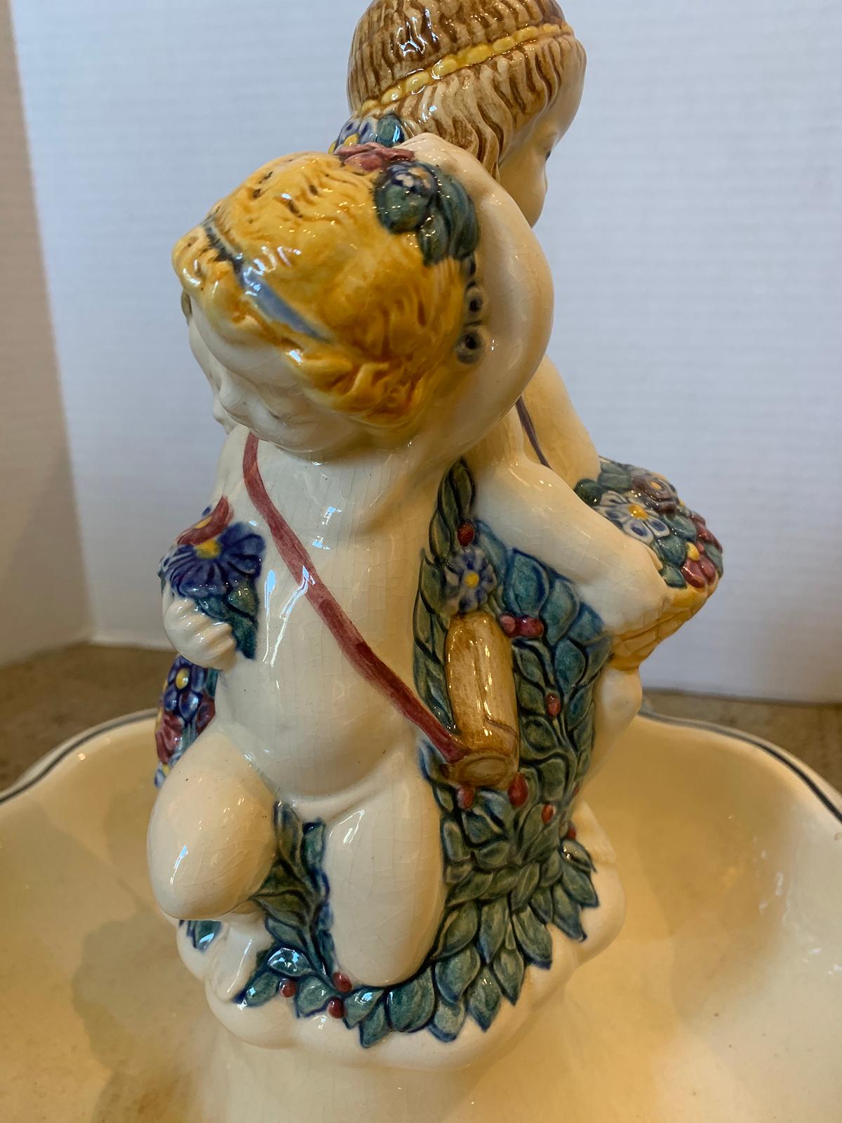 19th-20th Century German Hand Painted Putti Porcelain Bowl/Centerpiece, Marked For Sale 6
