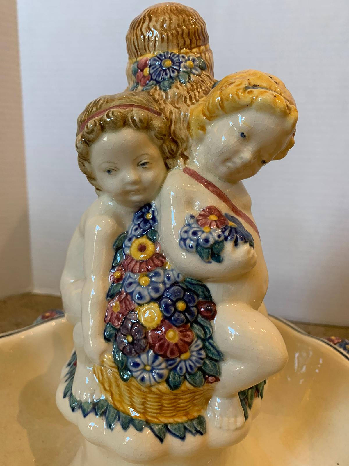 19th-20th Century German Hand Painted Putti Porcelain Bowl/Centerpiece, Marked For Sale 7