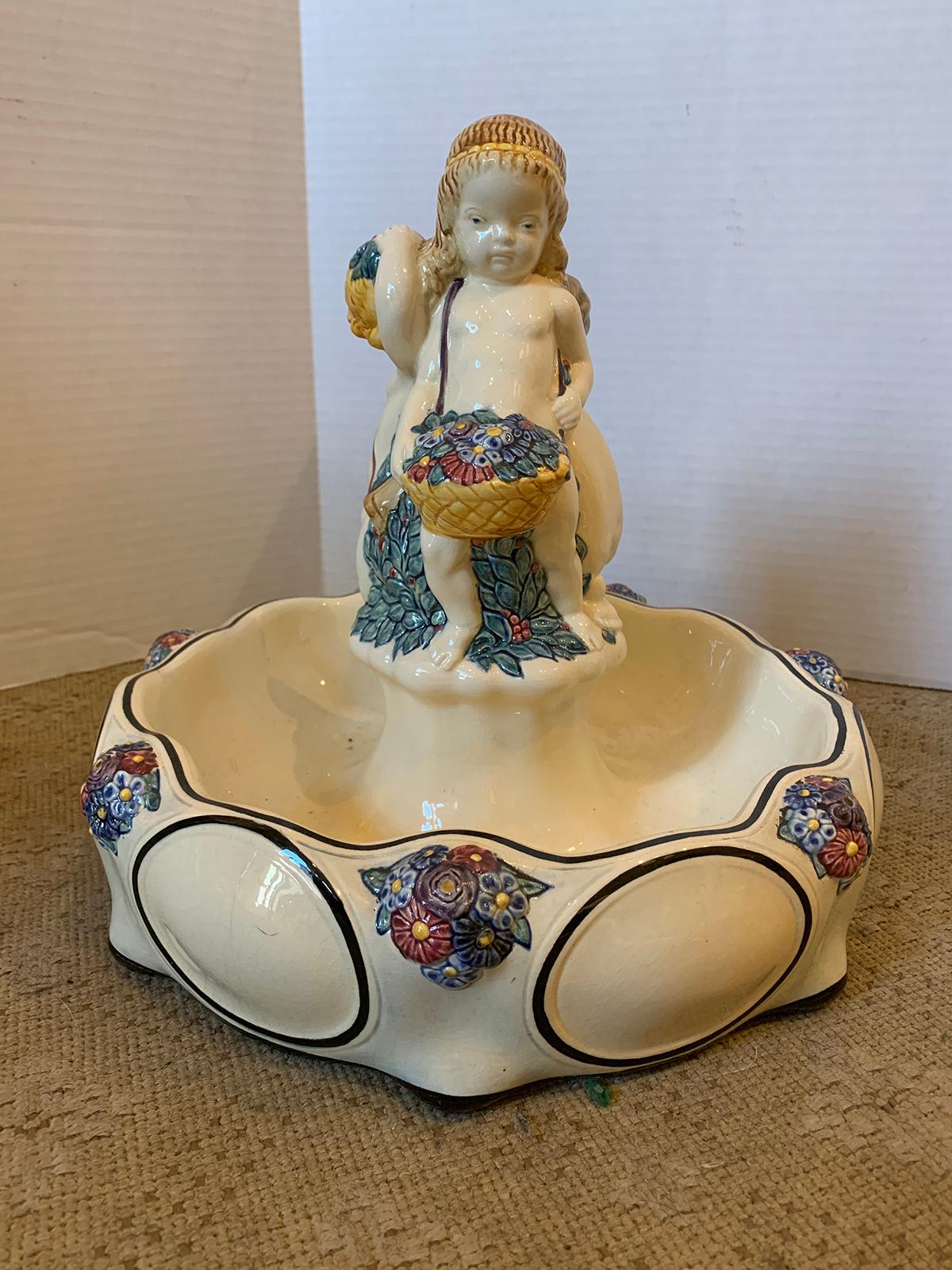 19th-20th Century German Hand Painted Putti Porcelain Bowl/Centerpiece, Marked For Sale 2