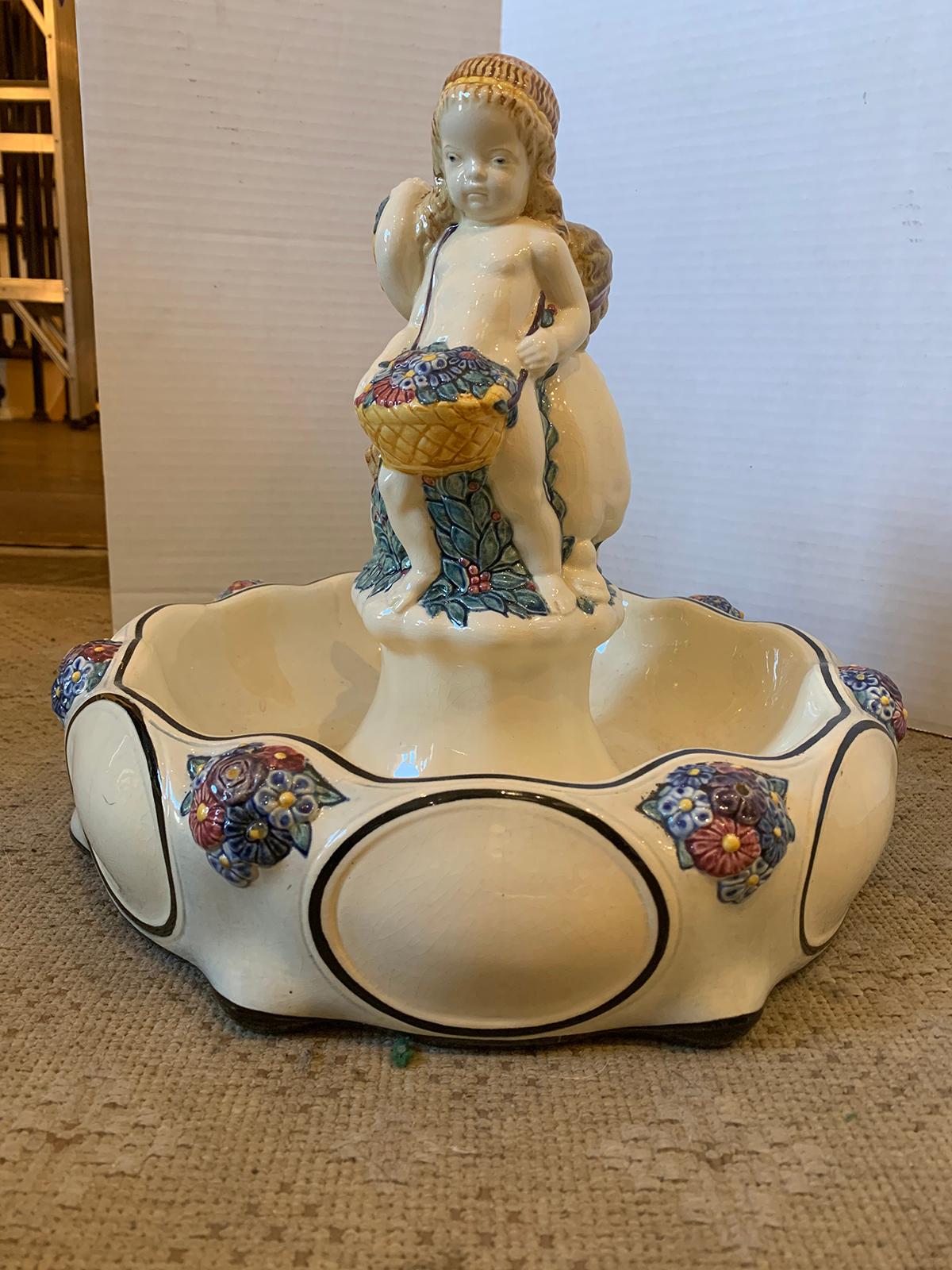 19th-20th Century German Hand Painted Putti Porcelain Bowl/Centerpiece, Marked For Sale 3