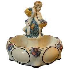 19th-20th Century German Hand Painted Putti Porcelain Bowl/Centerpiece, Marked