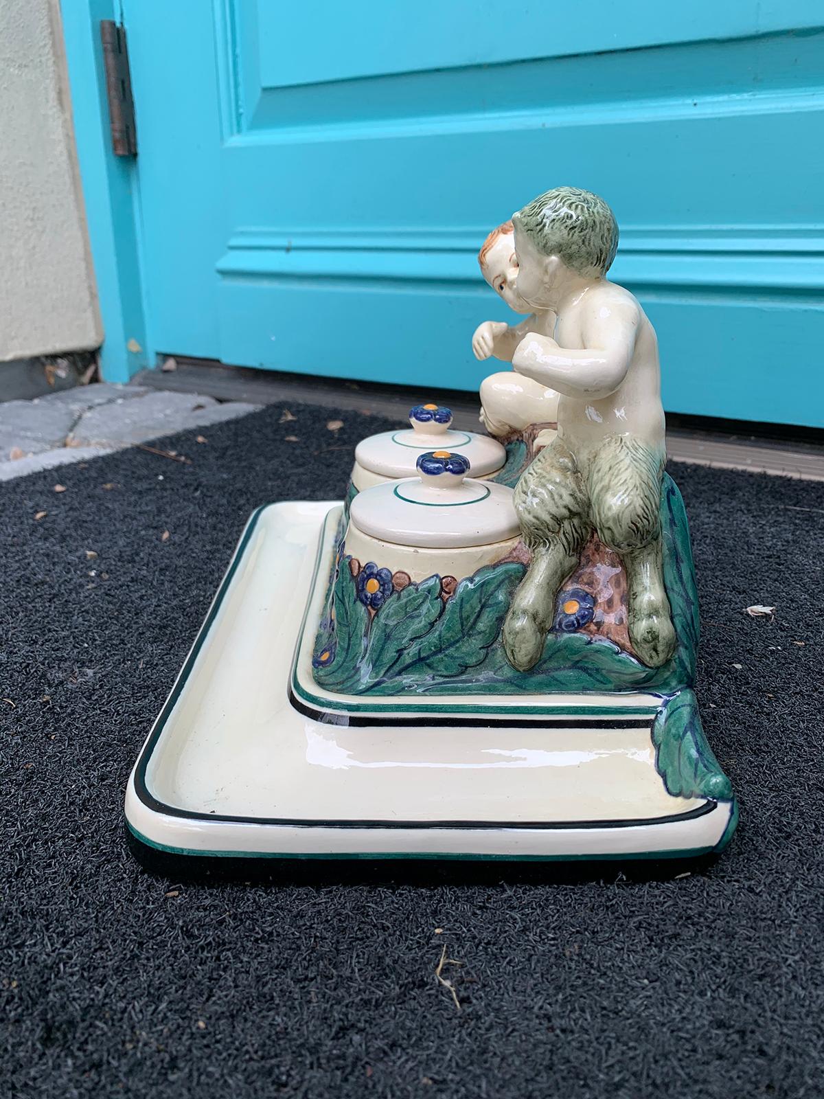 19th-20th Century German Porcelain Figural Inkwell, Marked For Sale 11