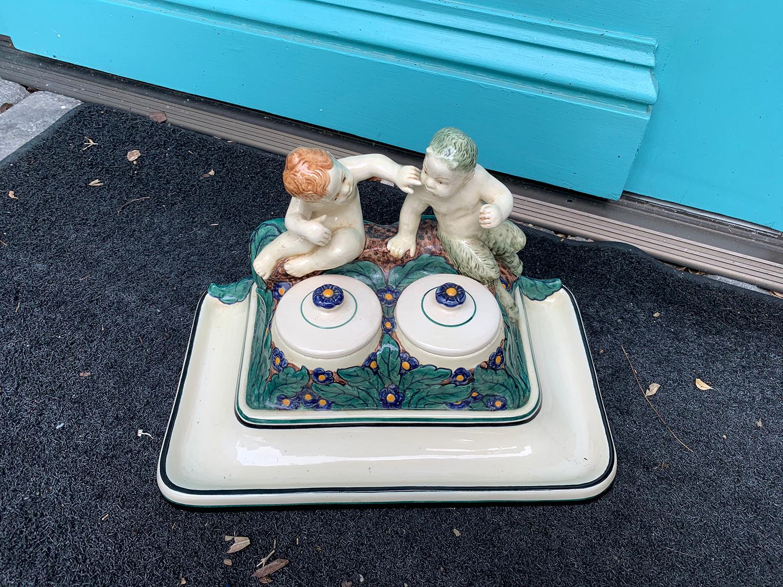19th-20th Century German Porcelain Figural Inkwell, Marked For Sale 16