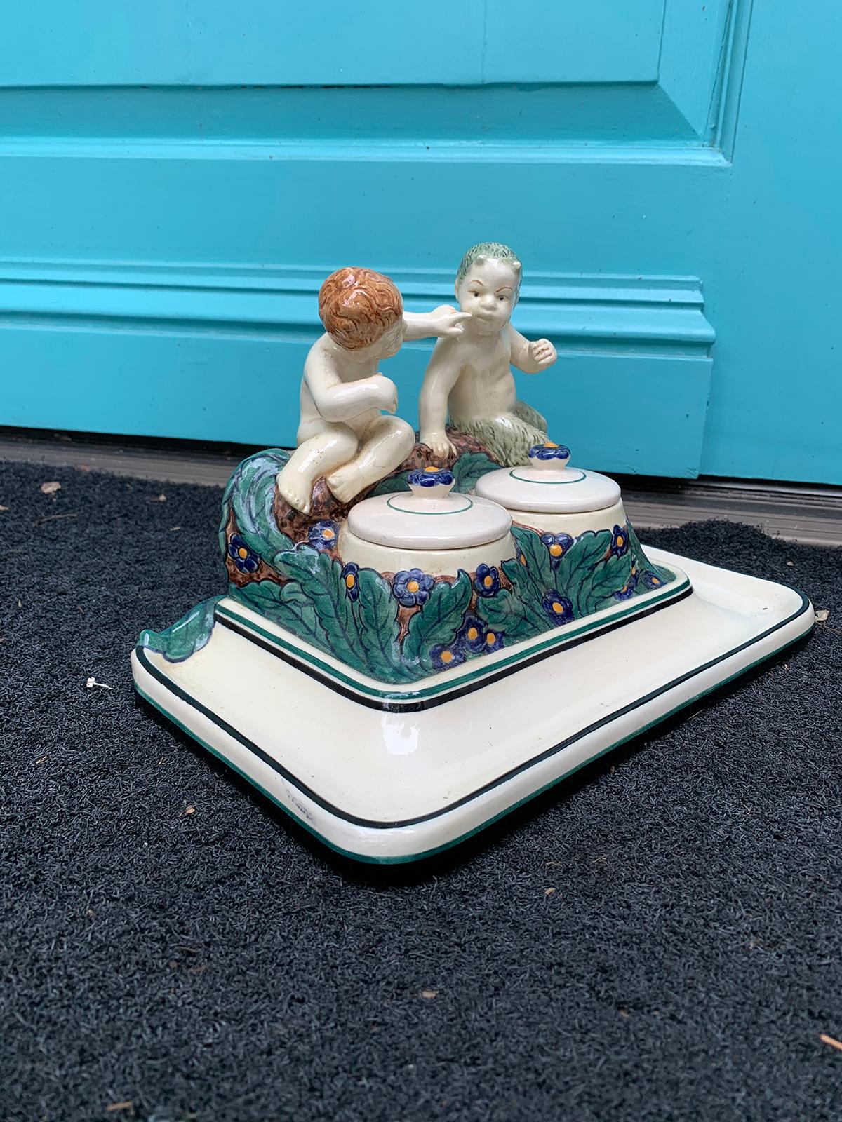 19th-20th Century German Porcelain Figural Inkwell, Marked For Sale 1