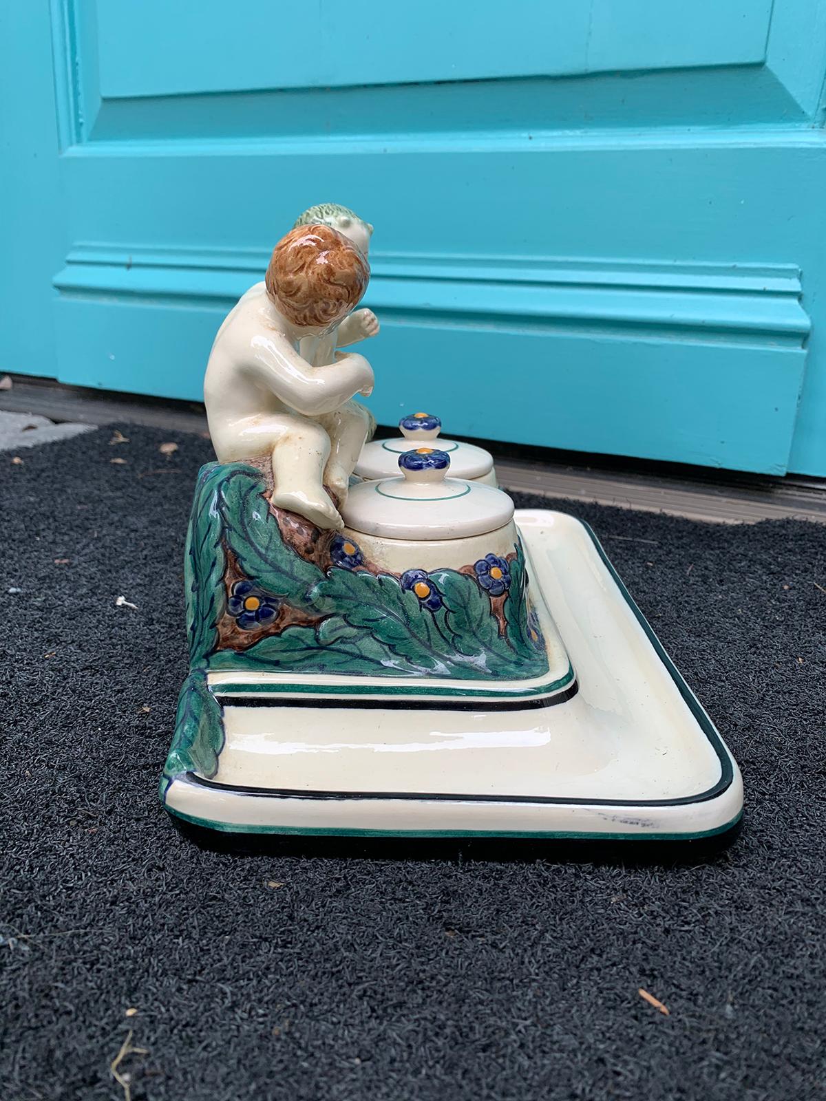 19th-20th Century German Porcelain Figural Inkwell, Marked For Sale 3
