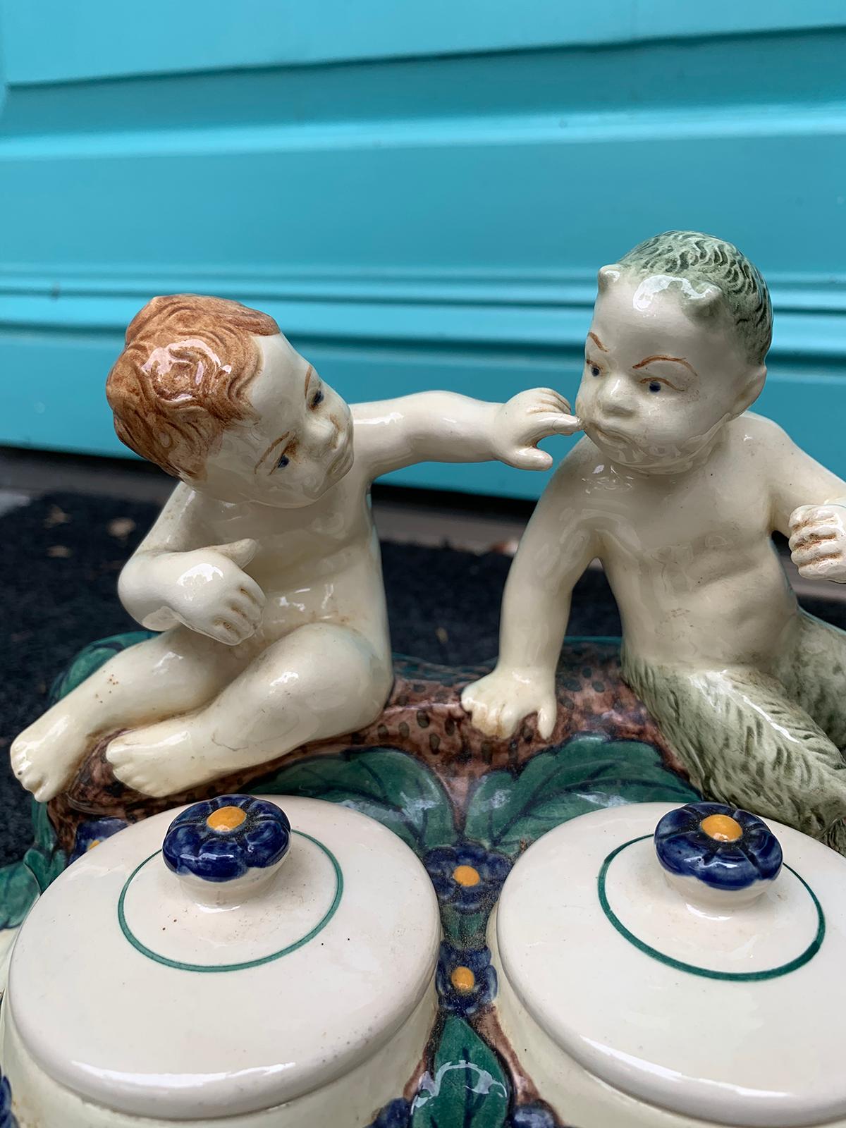 19th-20th Century German Porcelain Figural Inkwell, Marked For Sale 4