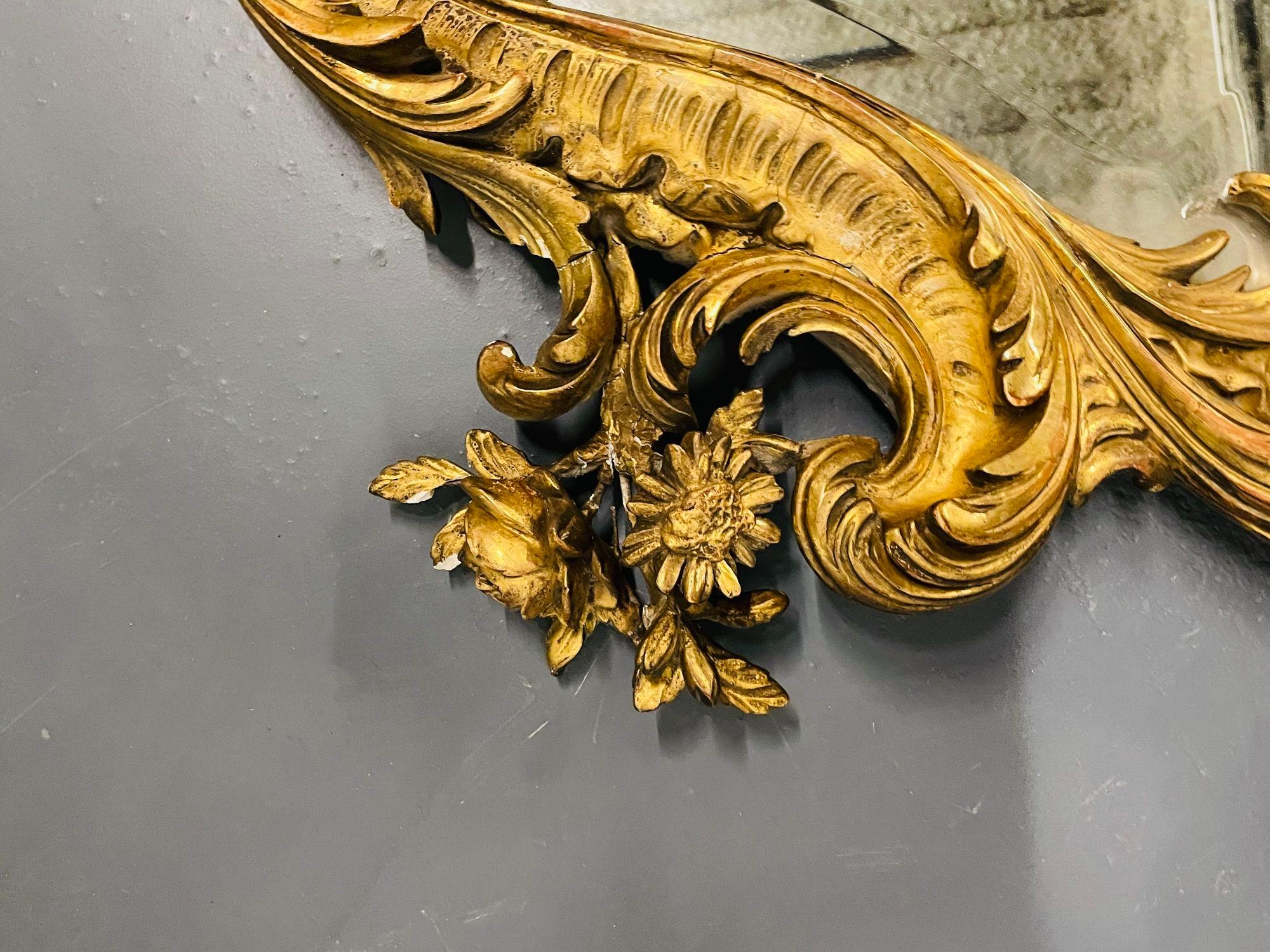 19th-20th Century Giltwood French Mirror, Wall or Console, Floral Decorated For Sale 7