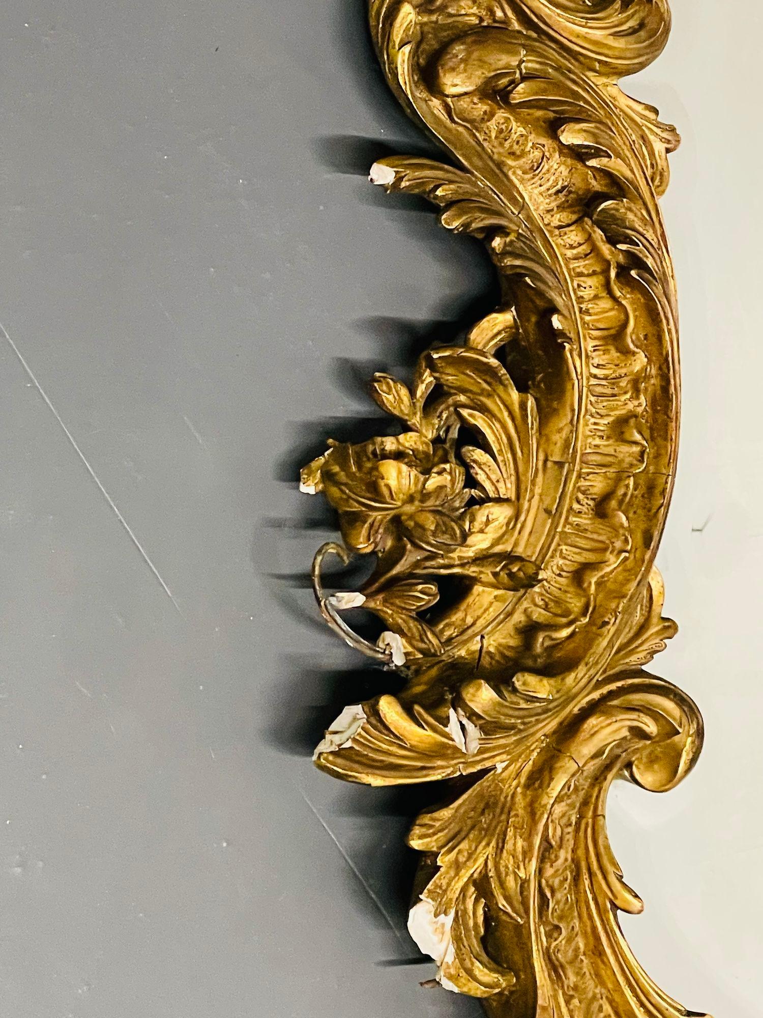 19th-20th Century Giltwood French Mirror, Wall or Console, Floral Decorated For Sale 9