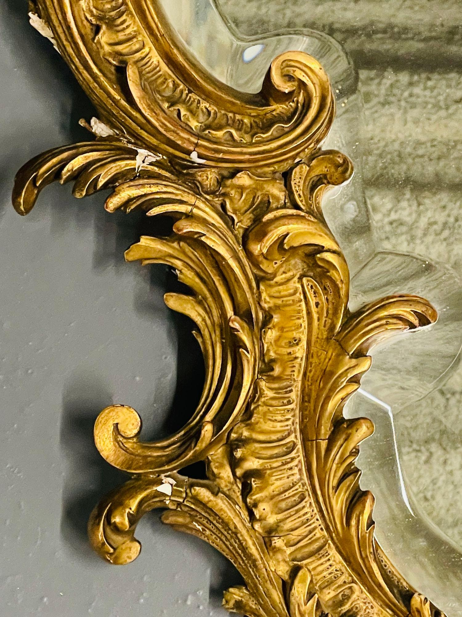 19th-20th Century Giltwood French Mirror, Wall or Console, Floral Decorated For Sale 10