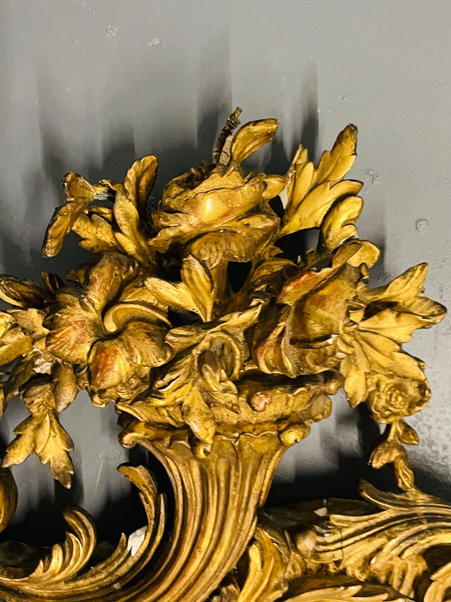19. 20. Jahrhundert Giltwood Französisch Spiegel, Wand oder Konsole, Floral dekoriert im Angebot 11