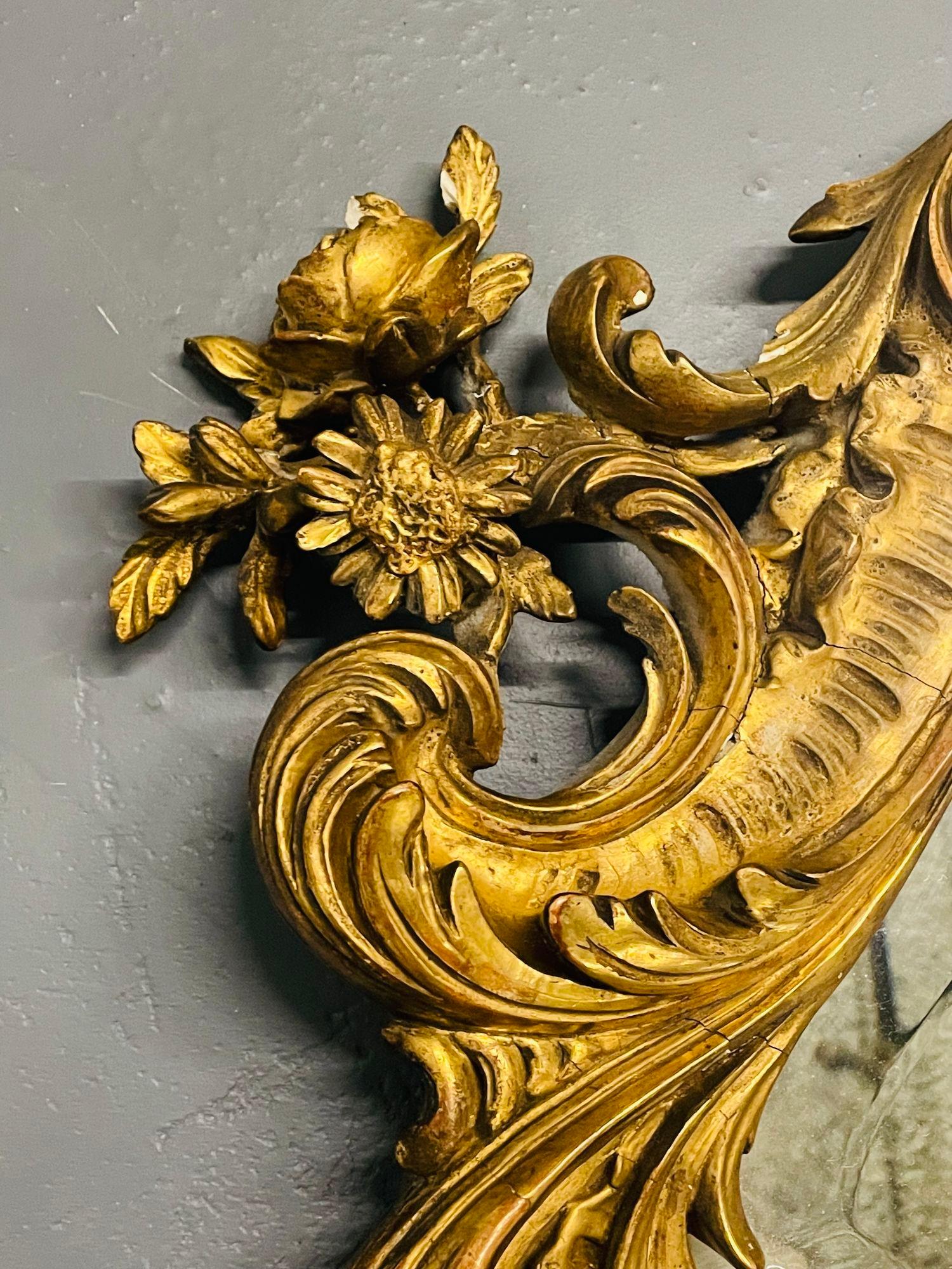 19. 20. Jahrhundert Giltwood Französisch Spiegel, Wand oder Konsole, Floral dekoriert im Angebot 13