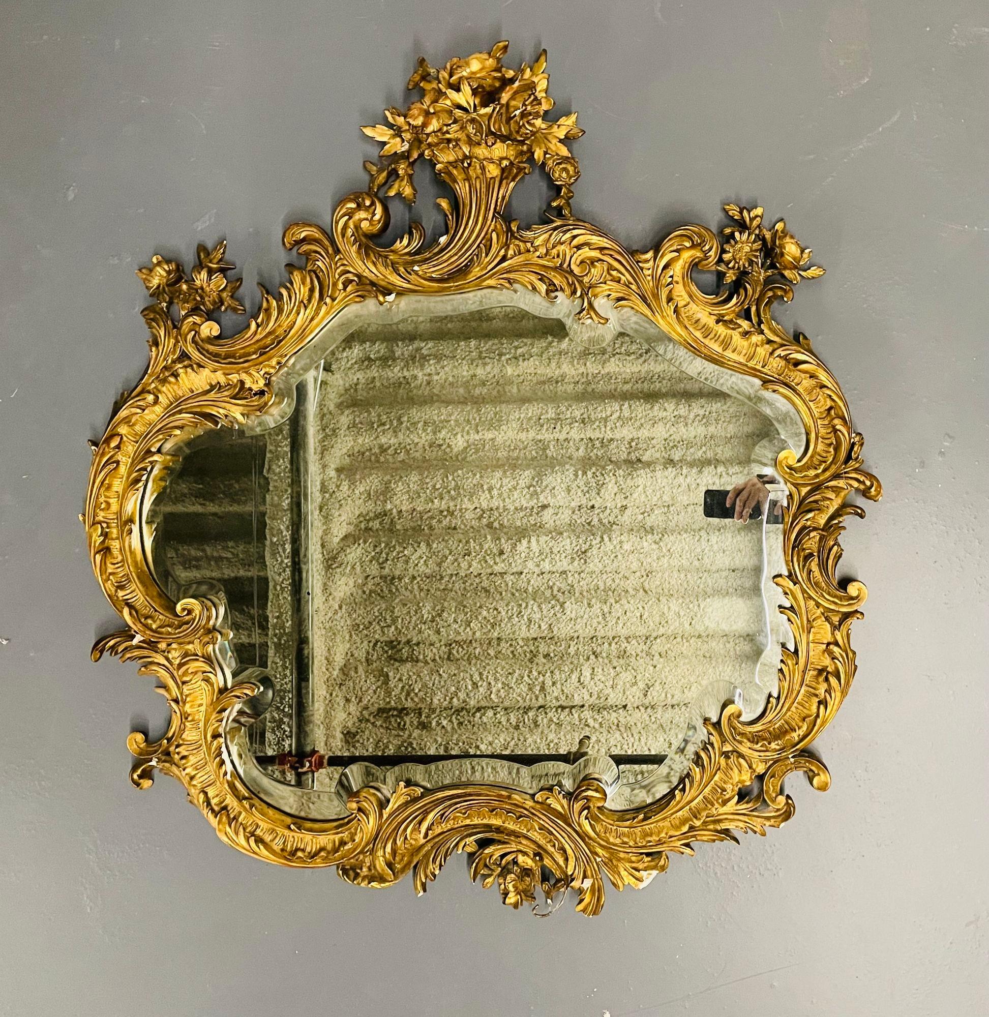 Louis XVI 19th-20th Century Giltwood French Mirror, Wall or Console, Floral Decorated For Sale