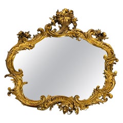 Specchio francese in legno dorato del 19°-20° secolo, da parete o da console, con decorazioni floreali