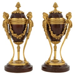 19th - 20th Century Gold-Red French Empire Pair of Porcelain, Gilded Cassoulette