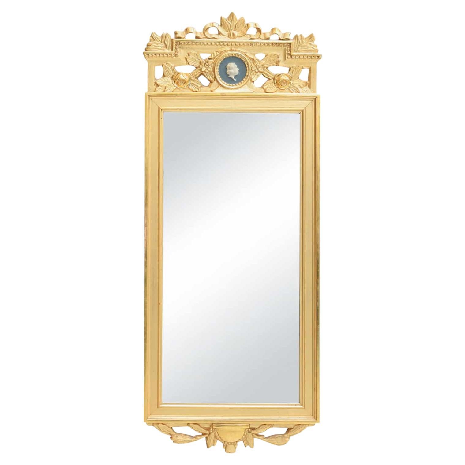 19th - 20th Century Gold Swedish Gustavian Gilded Pinewood Wall Glass Mirror For Sale