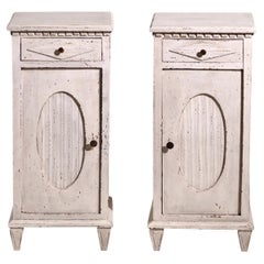 19th - 20th Century Grey Danish Gustavian Pair of Pinewood, Brass Bedside Tables