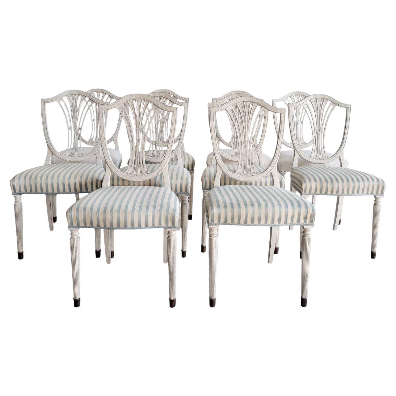 19th - 20th Century Grey Swedish Gustavian Set of Ten Pinewood Dining Chairs