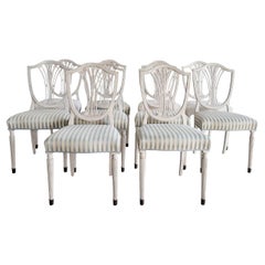 19th - 20th Century Grey Swedish Gustavian Set of Ten Pinewood Dining Chairs