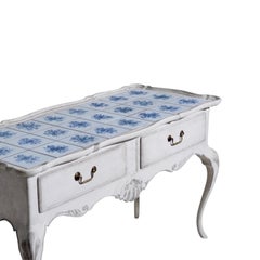 19th-20th Century Grey Swedish Gustavian Antique Tile Top Pine Sideboard, Table