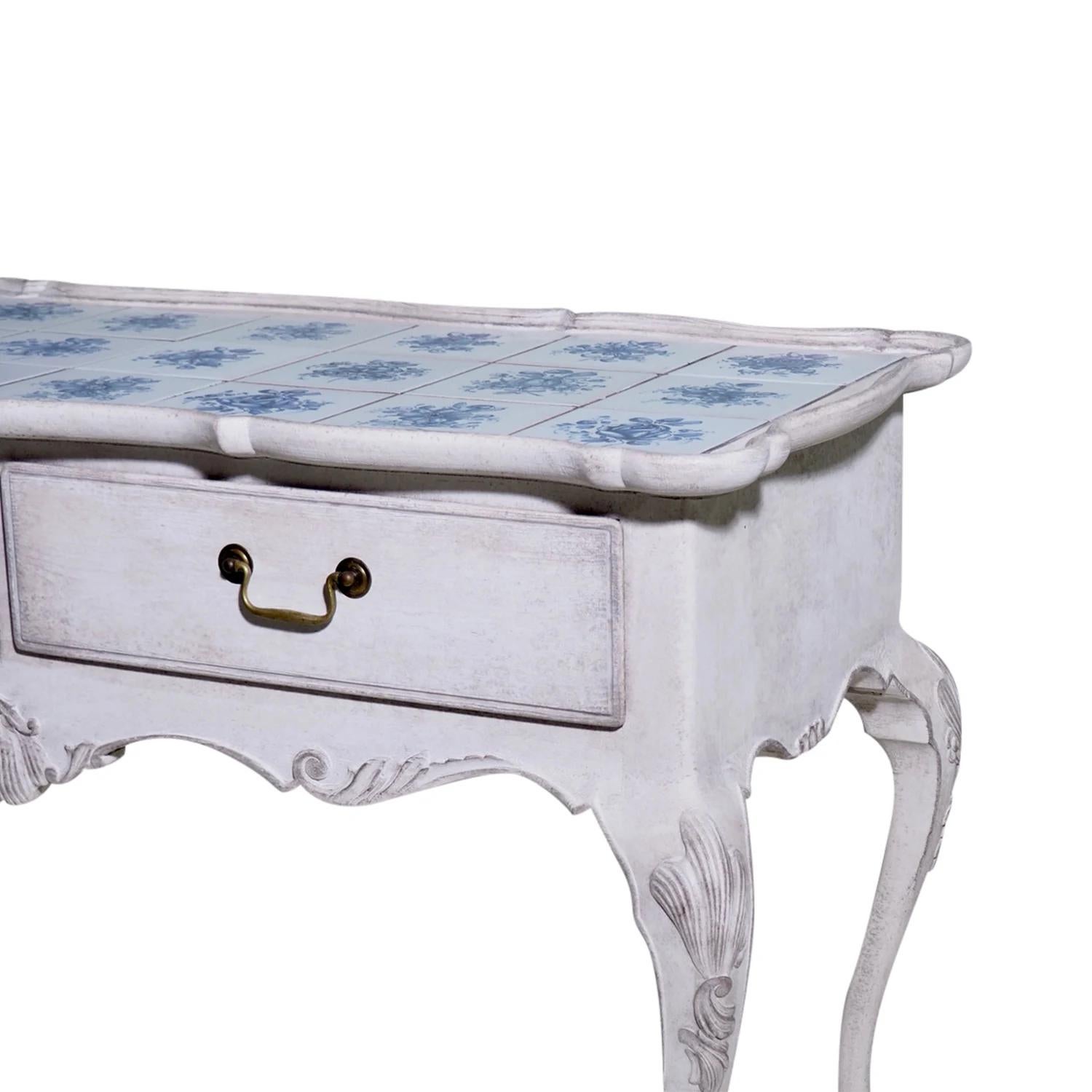 19th Century 19th-20th Century Grey Swedish Gustavian Antique Tile Top Pine Sideboard, Table For Sale