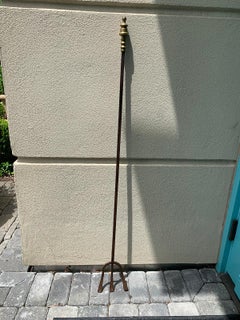 19th-20th Century Hand-Forged Iron Fireplace Fork with Brass Handle