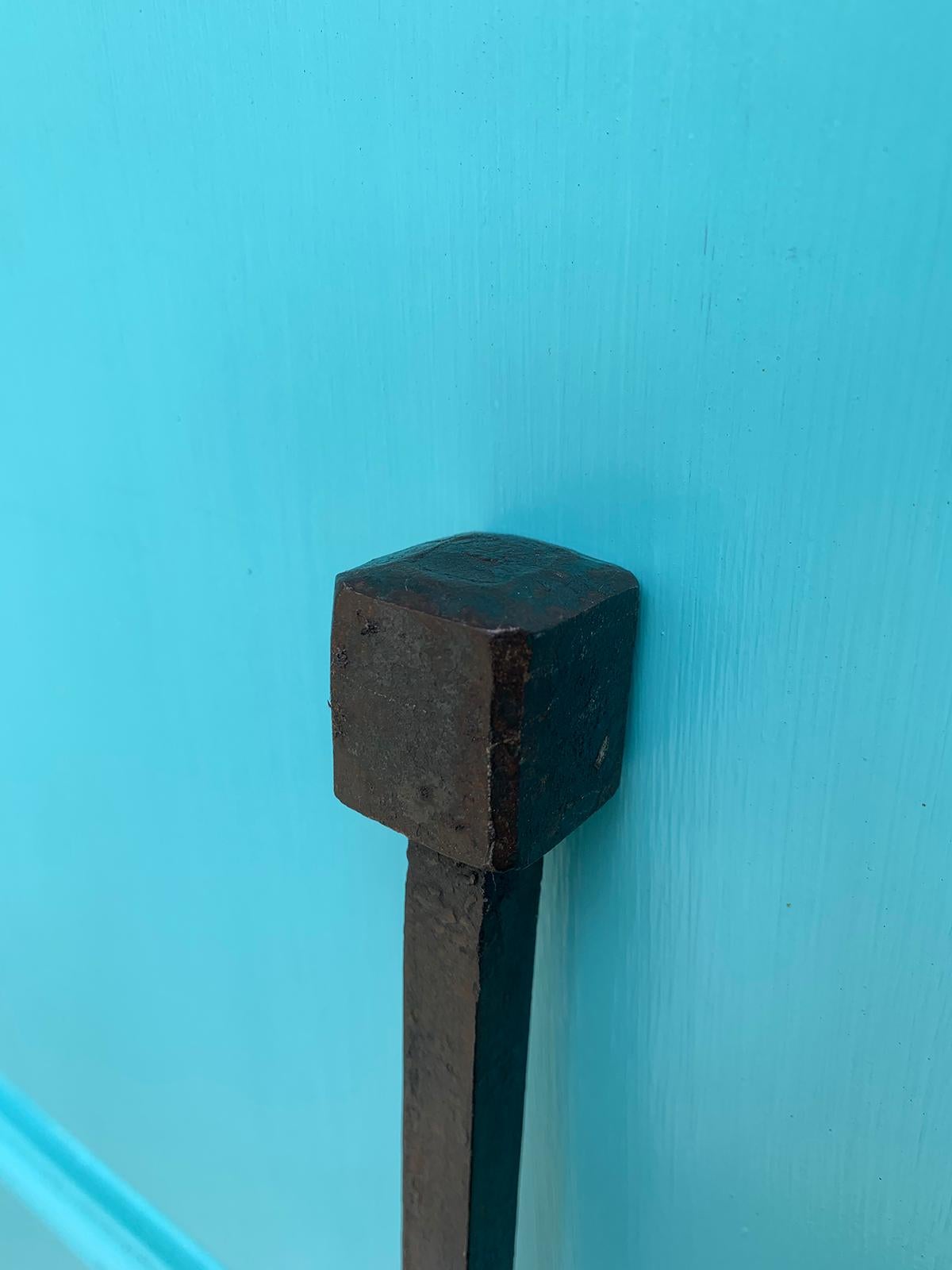 19th-20th Century Hand Forged Iron Fireplace Fork with Square Finial 1