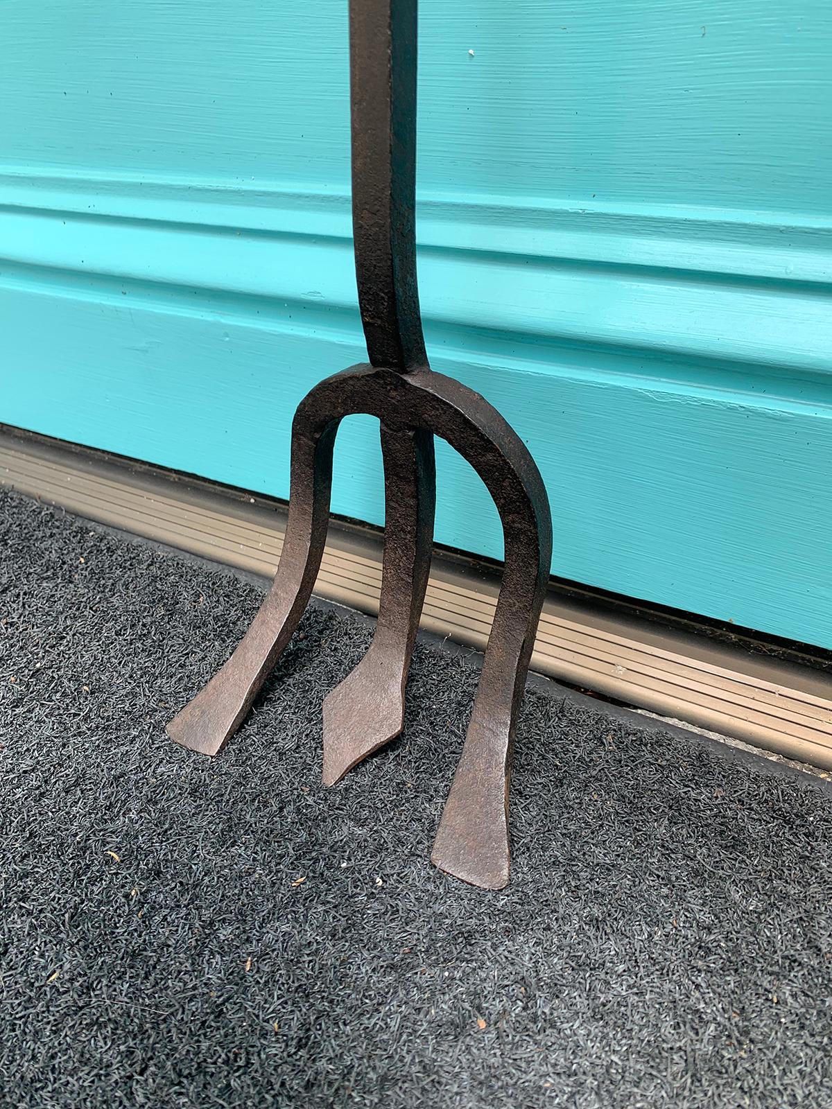 19th-20th Century Hand Forged Iron Fireplace Fork with Square Finial 2