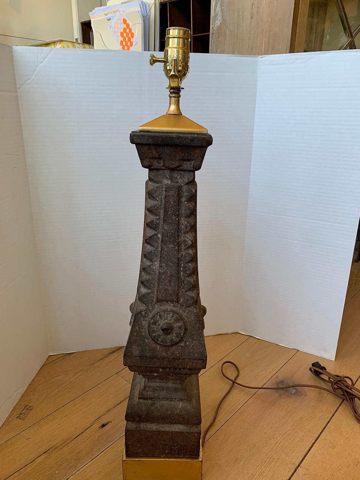 19th Century 19th-20th Century Iron Balustrade as Lamp on Custom Gilt Base For Sale