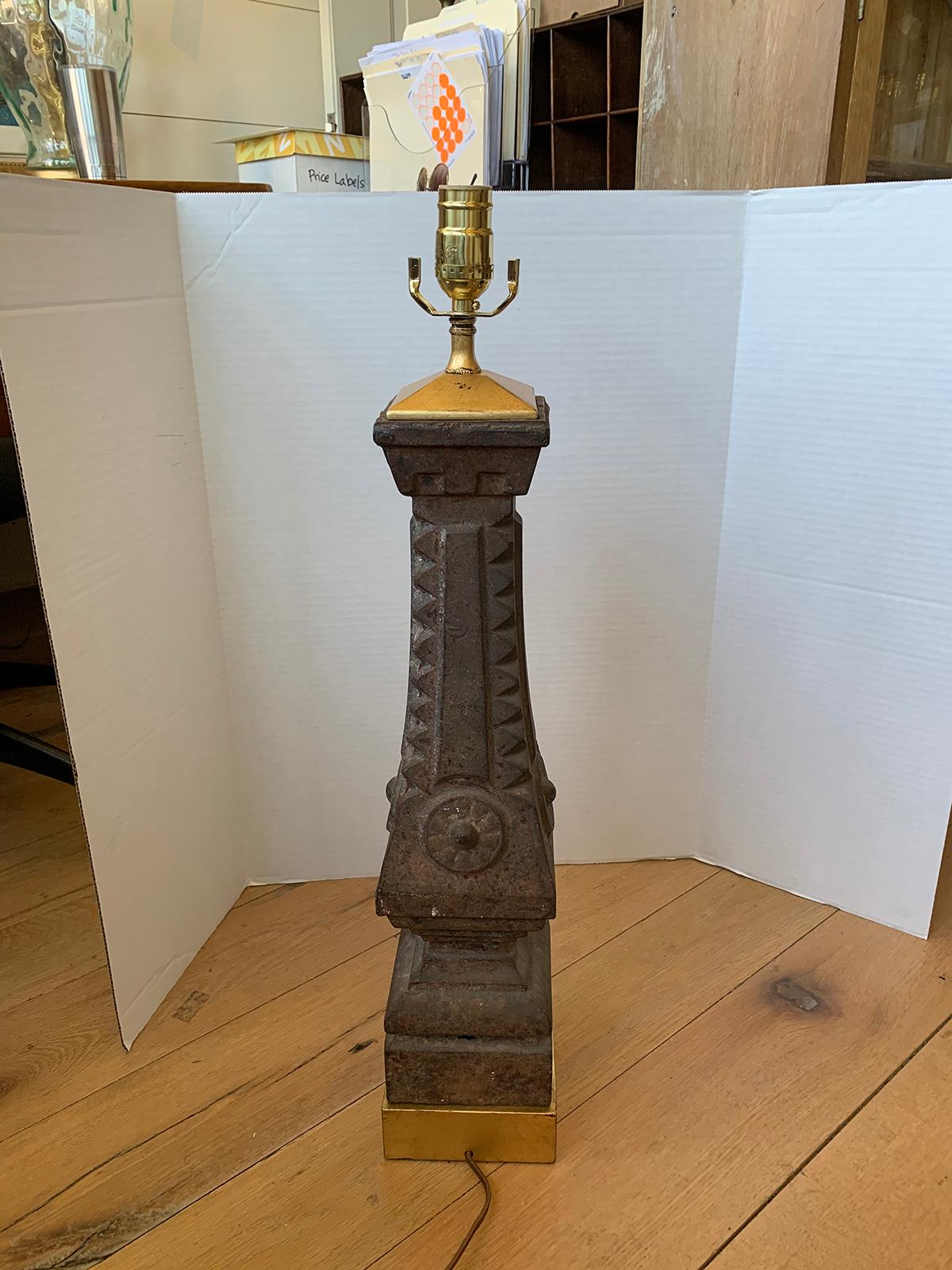 19th-20th Century Iron Balustrade as Lamp on Custom Gilt Base For Sale 1