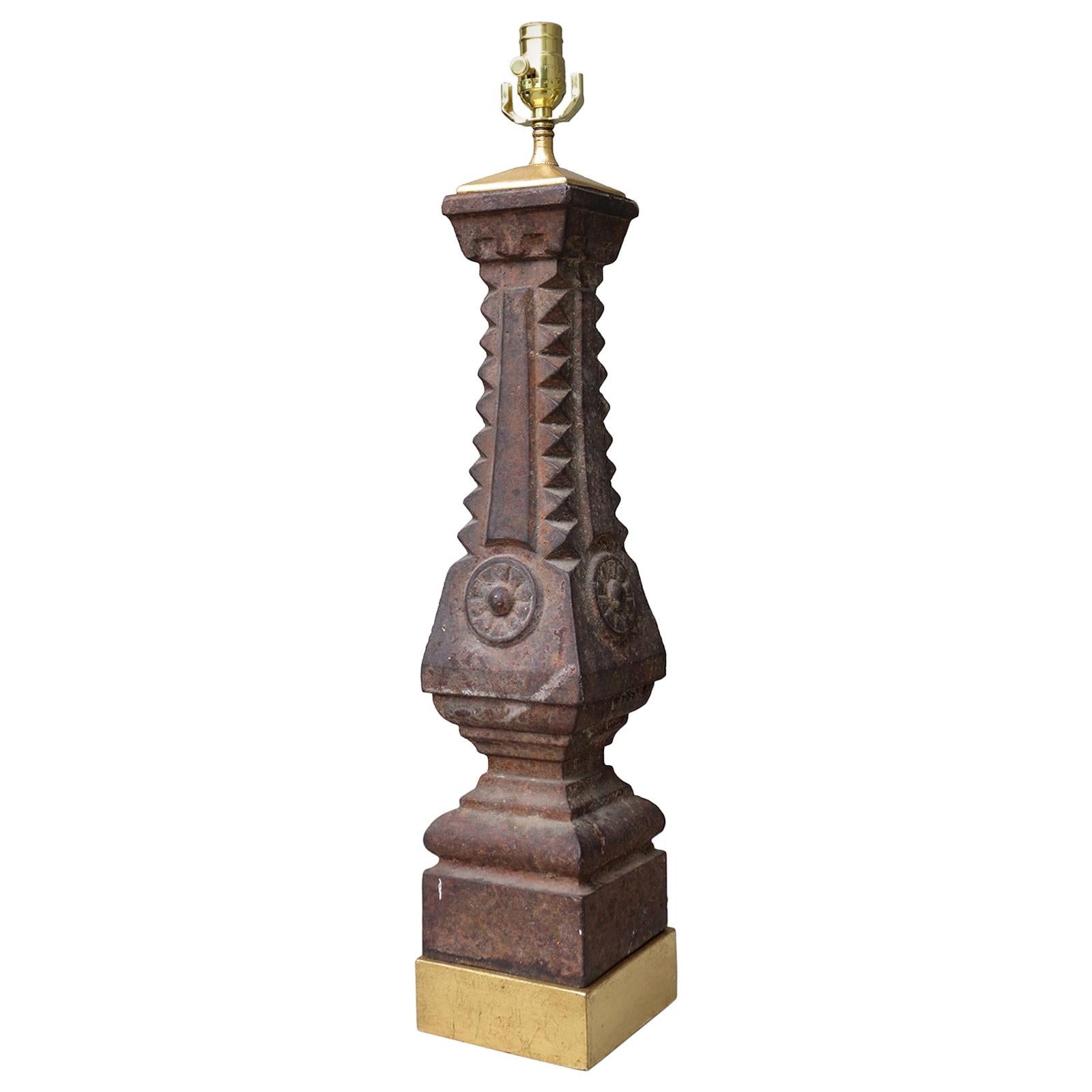 19th-20th Century Iron Balustrade as Lamp on Custom Gilt Base For Sale