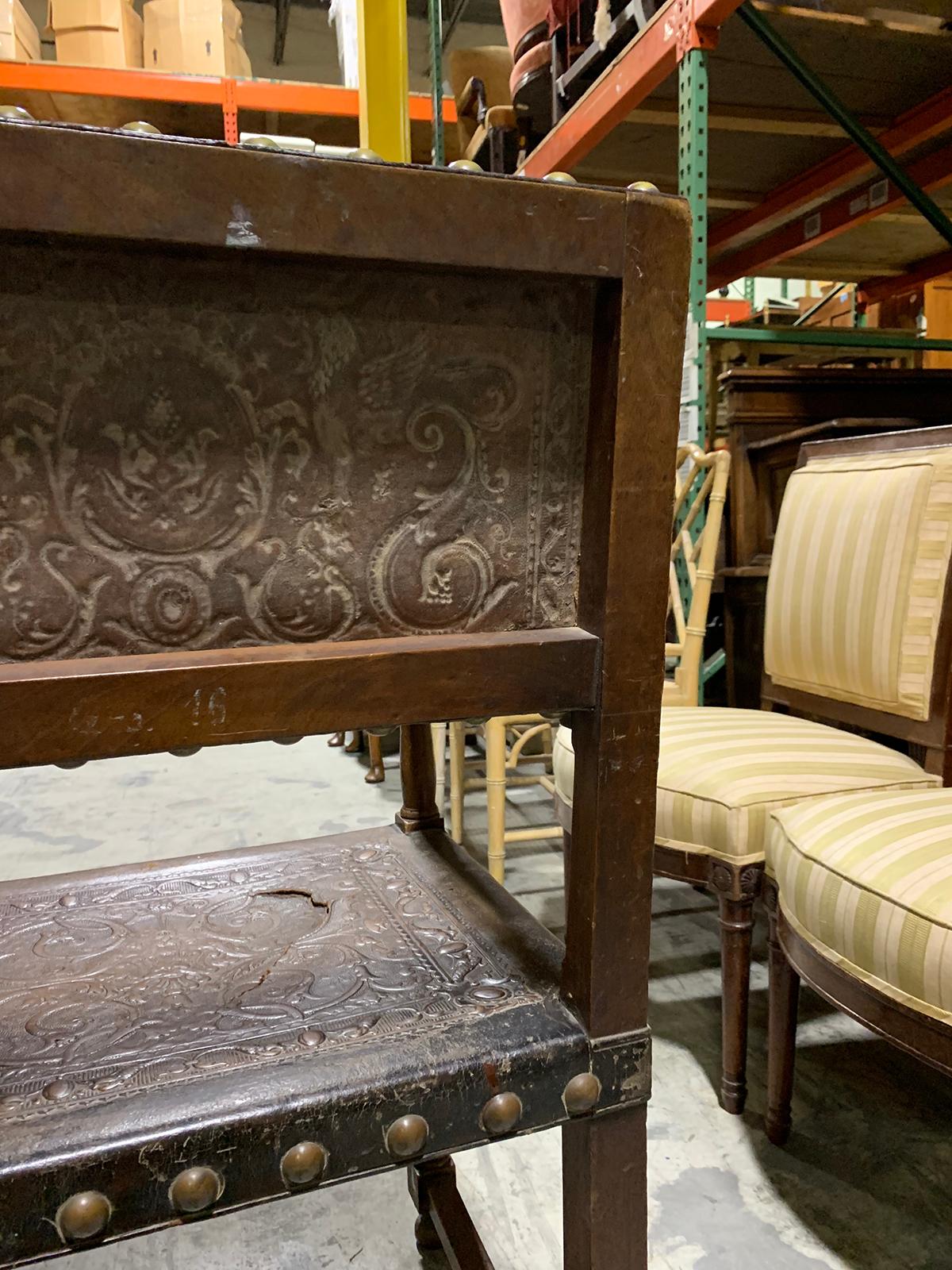 19th-20th Century Italian Armchair with Embossed Leather For Sale 16