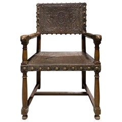 19th-20th Century Italian Armchair with Embossed Leather