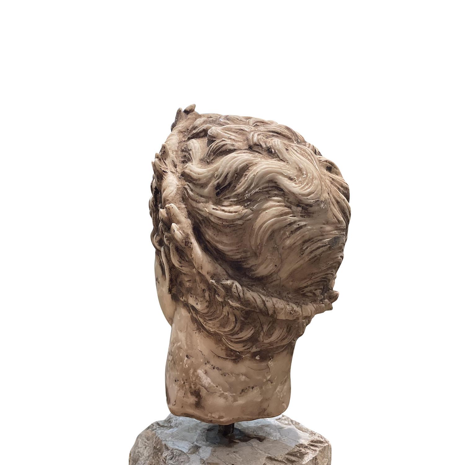 Escultura Emperador en Mármol de Carrara Italiano Siglo XIX - XX, Busto Romano Antiguo Tallado a mano