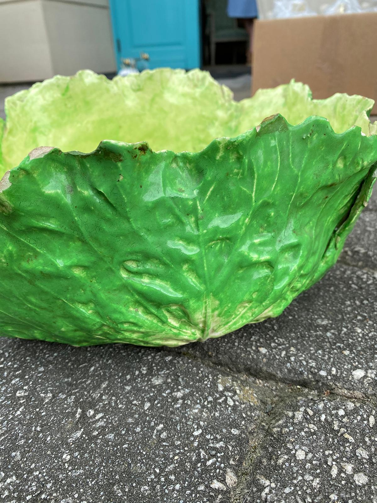 19th-20th Century Italian Majolica Napoli Green Lettuce Ware Bowl, Marked For Sale 6