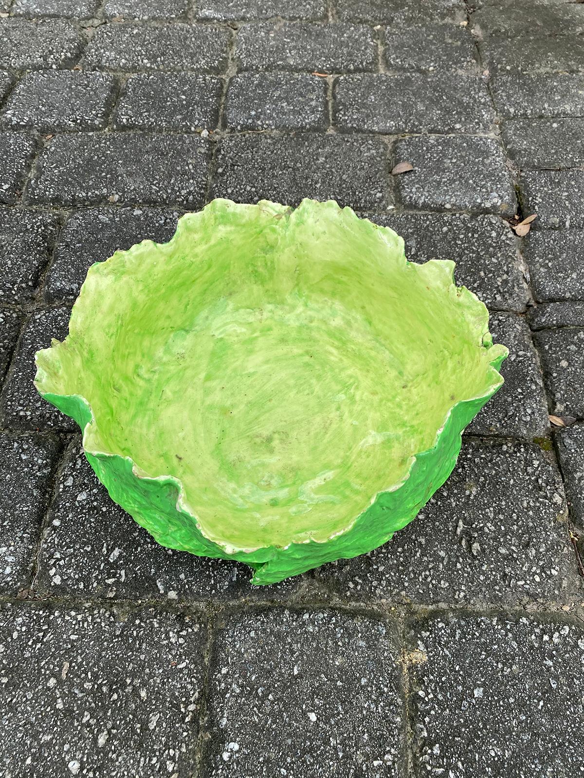 Ceramic 19th-20th Century Italian Majolica Napoli Green Lettuce Ware Bowl, Marked For Sale