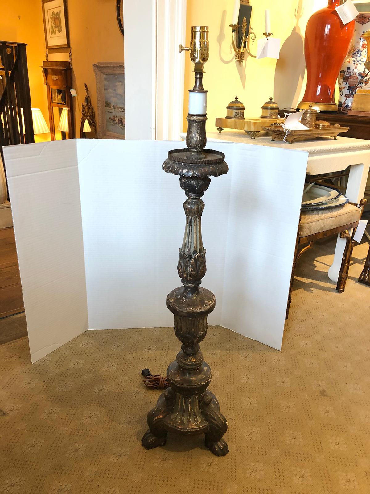 19th-20th Century Italian Polychrome Pricket as Floor Lamp In Good Condition For Sale In Atlanta, GA