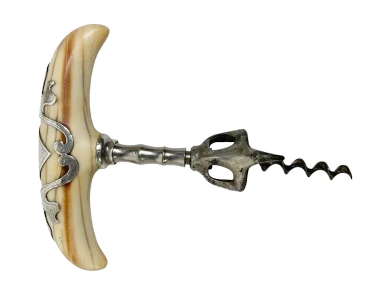 19th/20th Century Ivory Handled Corkscrew with Sterling Siver Overlay 2