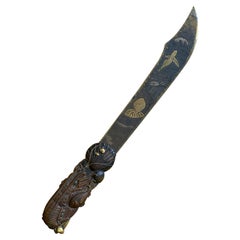 Antique 19th-20th Century Japanese Bronze Ceremonial Dagger Knife, Shell & Fish Motif