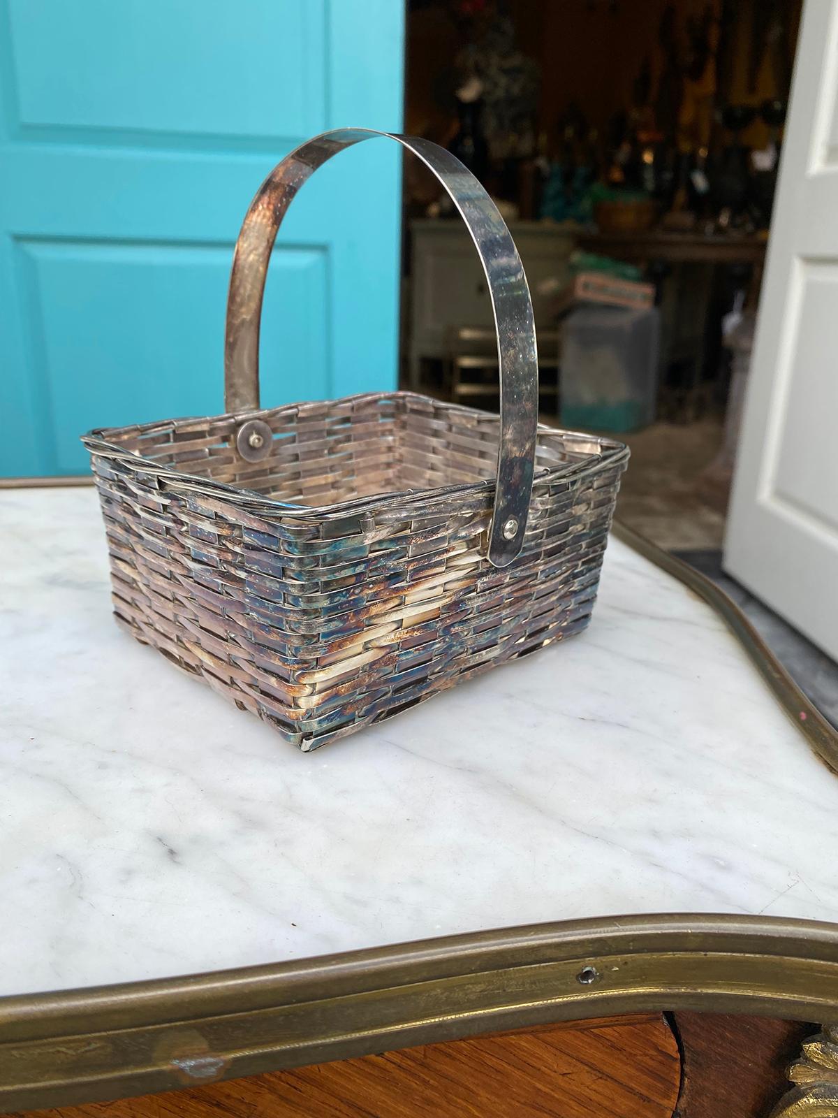 silver plated basket with handle