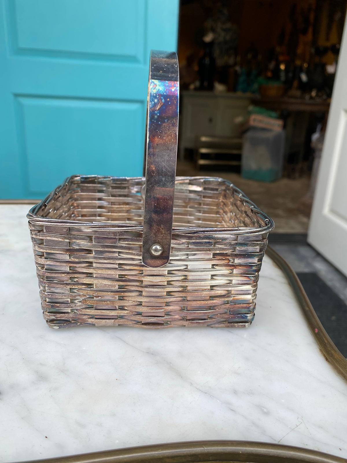 19th Century 19th-20th Century Large F.B. Rogers Silver Plate Woven Basket, Marked For Sale