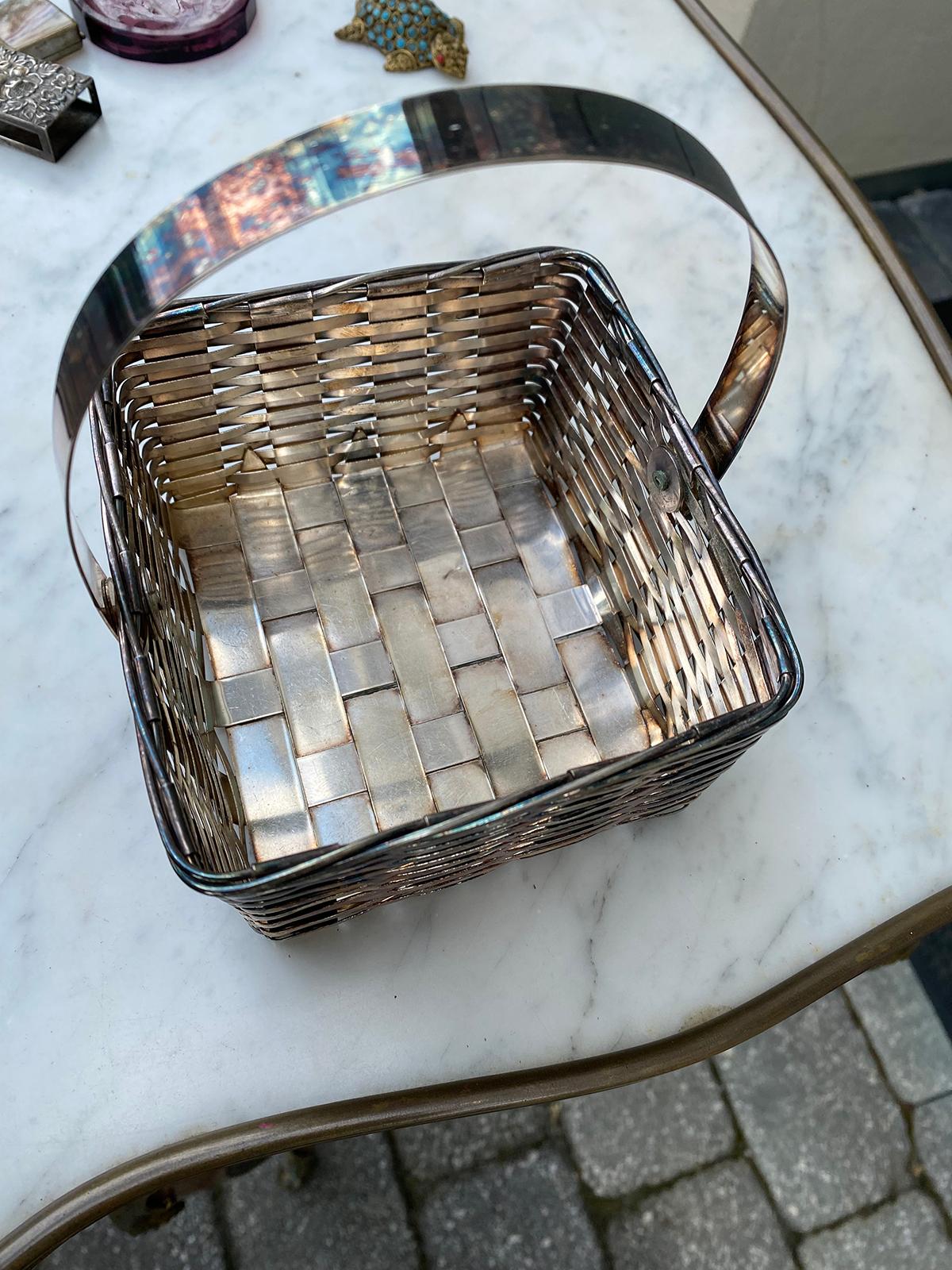 19th-20th Century Large F.B. Rogers Silver Plate Woven Basket, Marked For Sale 1
