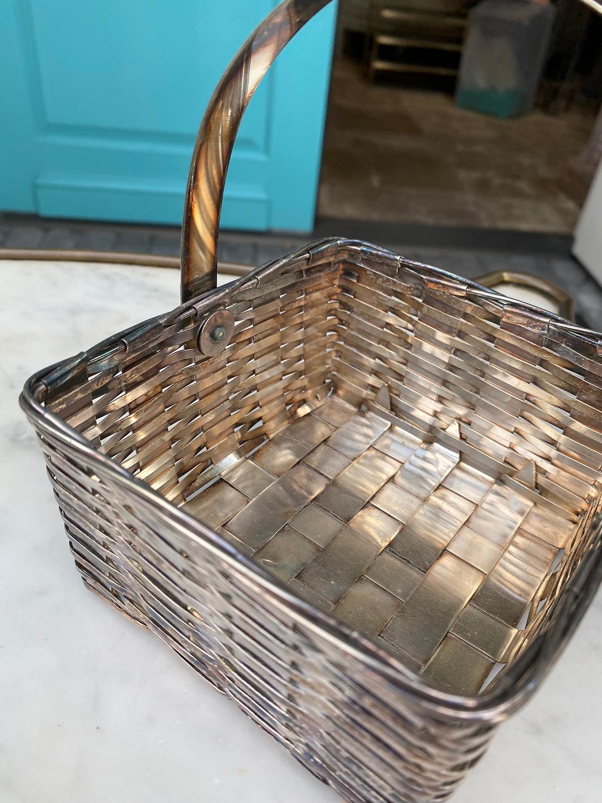 19th-20th Century Large F.B. Rogers Silver Plate Woven Basket, Marked For Sale 2