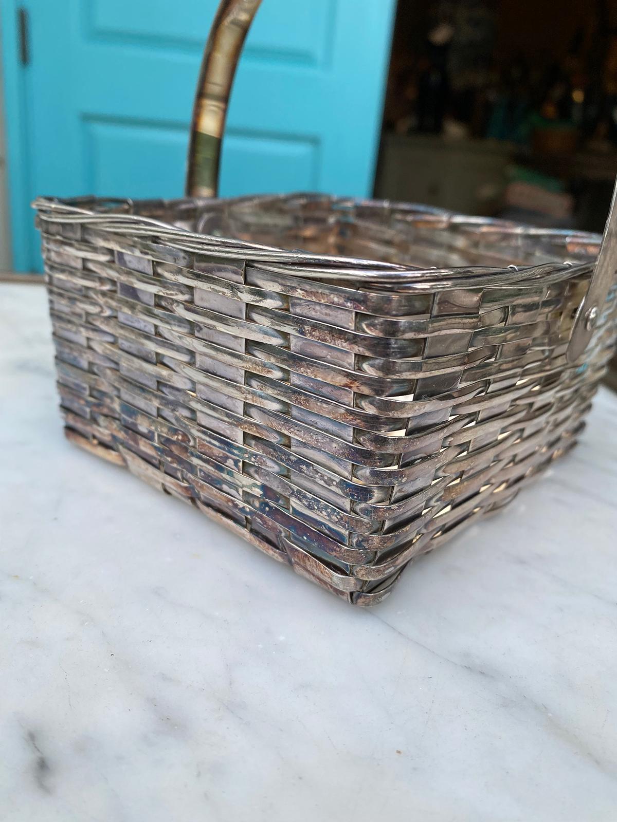19th-20th Century Large F.B. Rogers Silver Plate Woven Basket, Marked For Sale 3