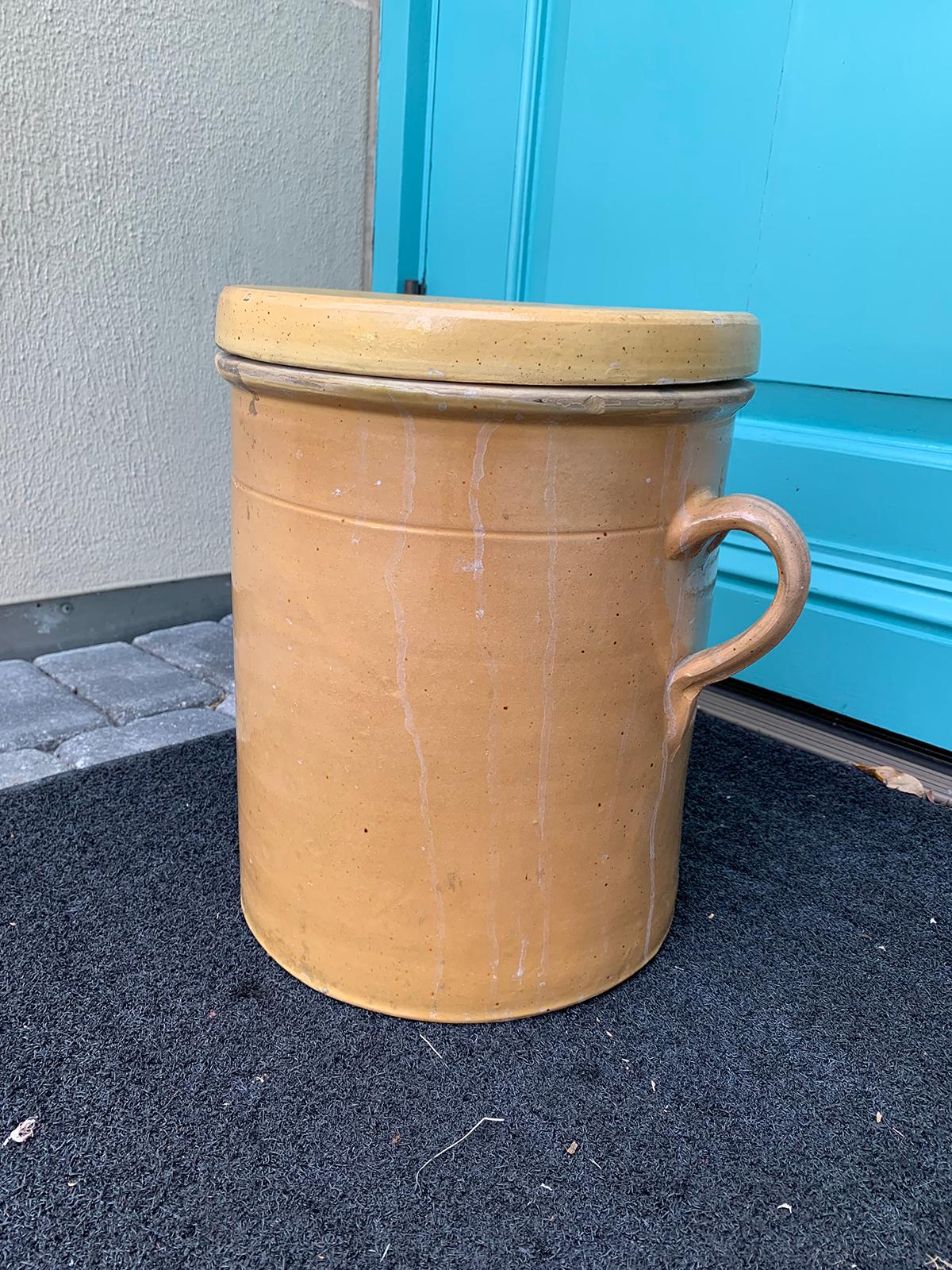 Pottery 19th-20th Century Large French Crock with Lid For Sale