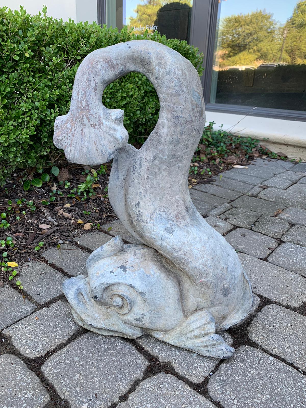 19th-20th century lead dolphin garden fountain.
