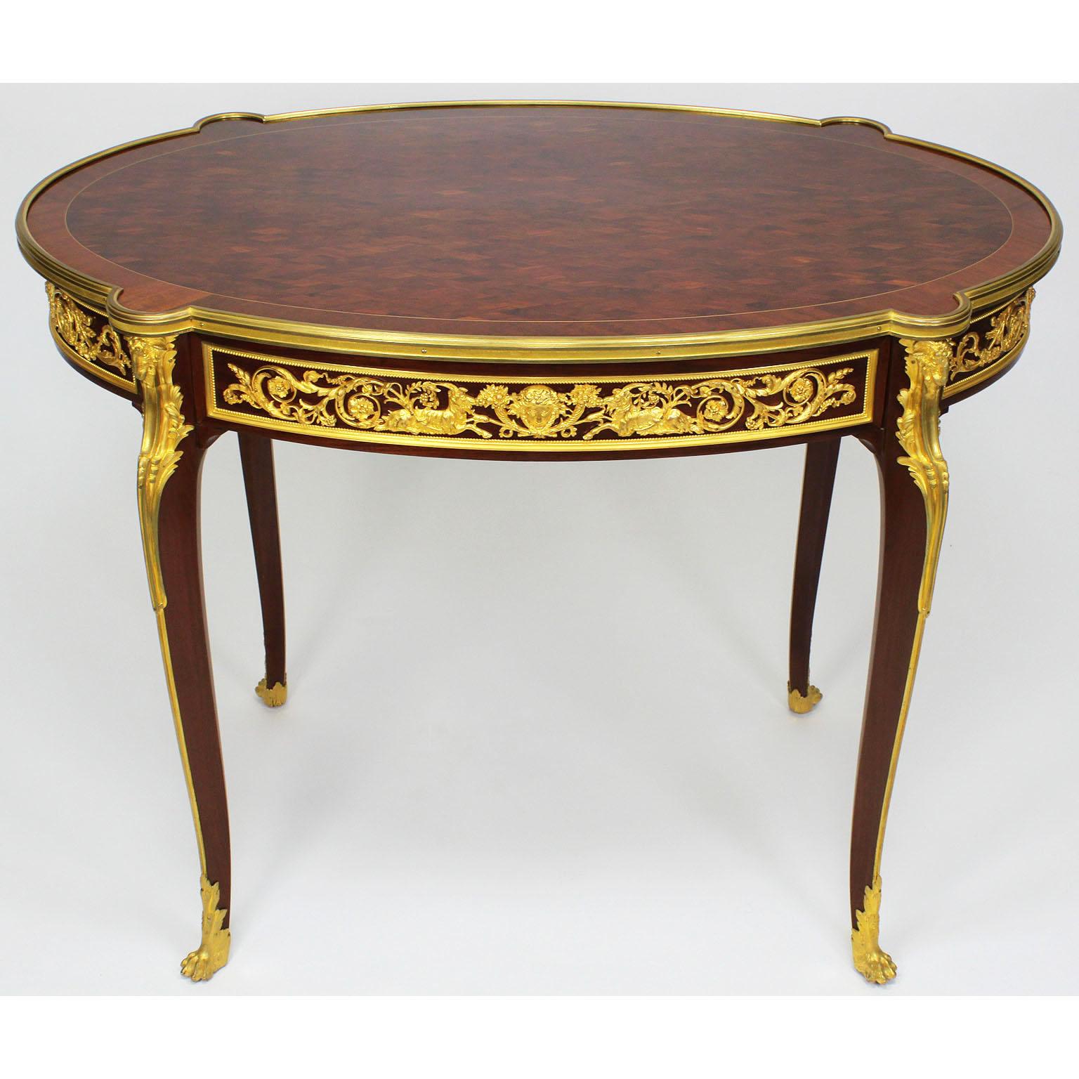 Carved 19th-20th Century Louis XV Gilt Bronze-Mounted Table, Francois Linke Attributed For Sale