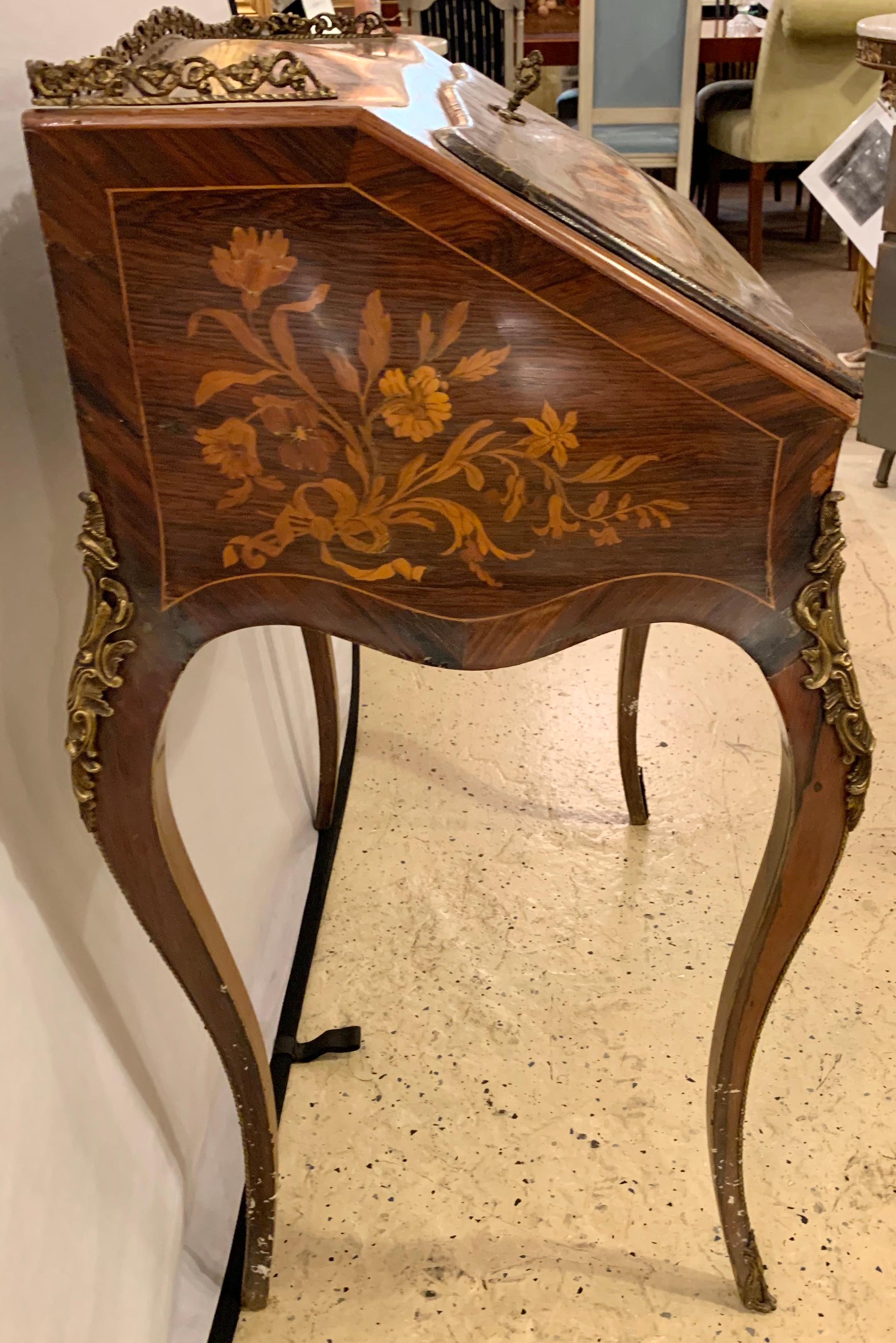 19th-20th Century Louis XV Style Bombe French Marquetry Inlaid Desk 5
