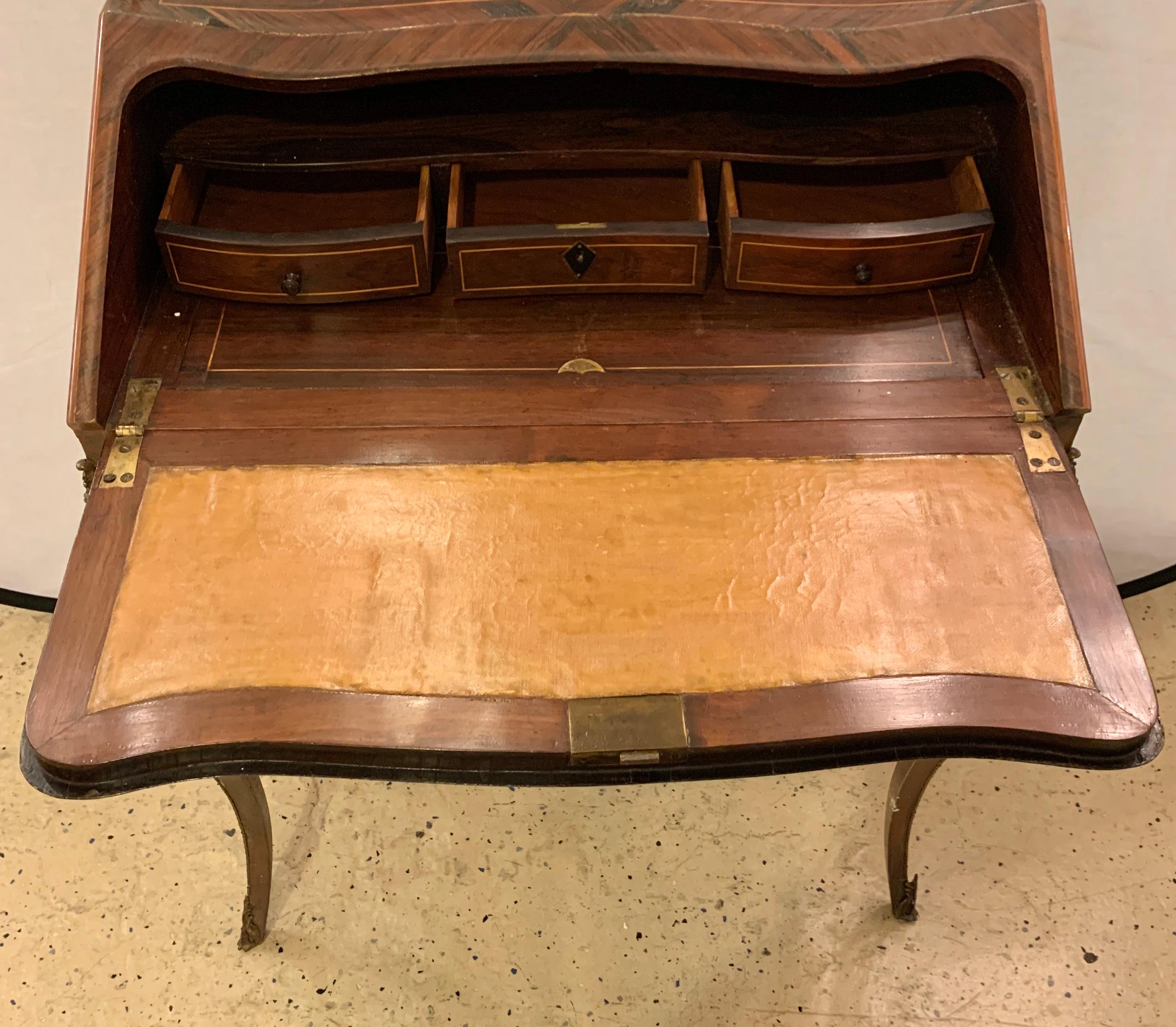 19th-20th Century Louis XV Style Bombe French Marquetry Inlaid Desk 6